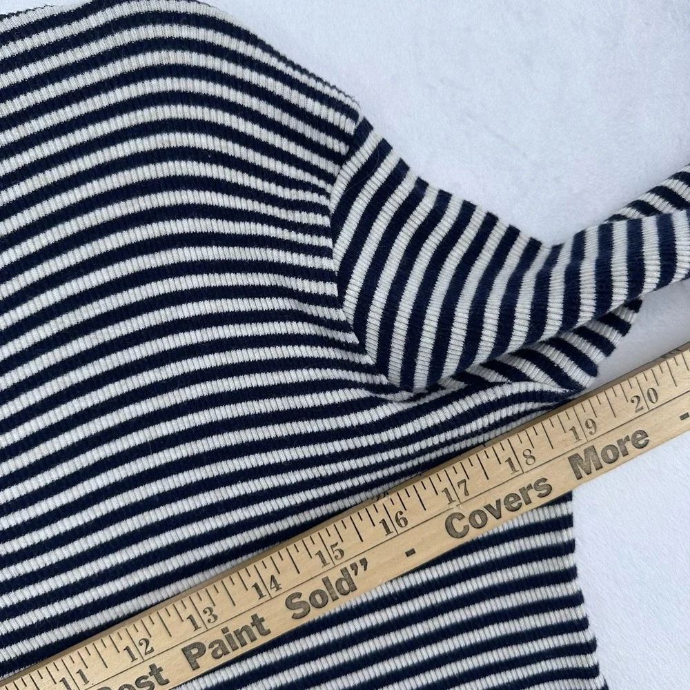 Vintage Basic Edition Lace Up Top Womens Size Small Navy Blue Stripes 90s Y2K - Picture 8 of 9